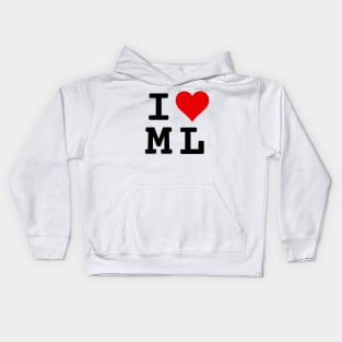 I Love ML | Stylized Abbreviation Heart Logo Black Kids Hoodie